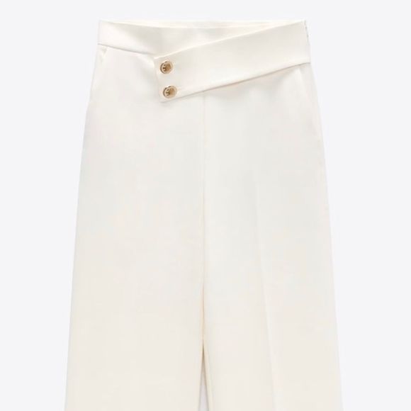 ZARA White High Waisted Gold Button Pant || SZ XS - Picture 7 of 17